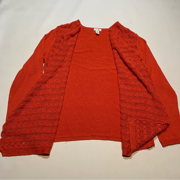 Chicos Crochet Knit Open Cardigan Sweater Size 2 Large Boho Festival Layering - Picture 3 of 7